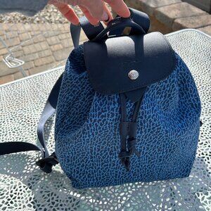 Longchamp Le Pliage Panther Print Backpack Blue Nylon Leather